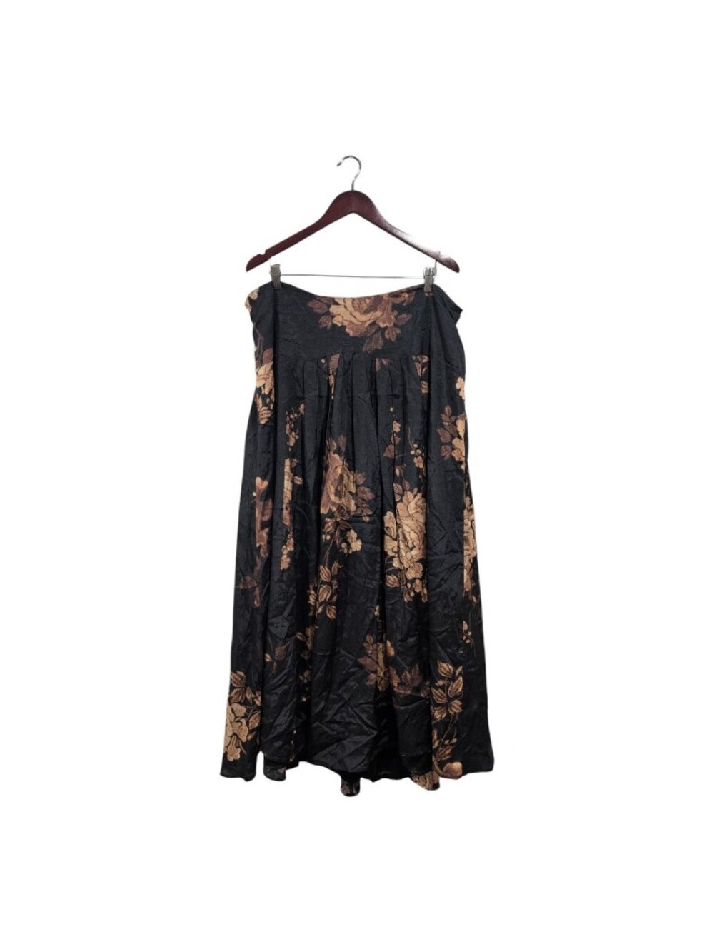PERUVIAN Connection Womens Black Tan Floral Flowy Maxi Skirt Lined Classic Sz 18